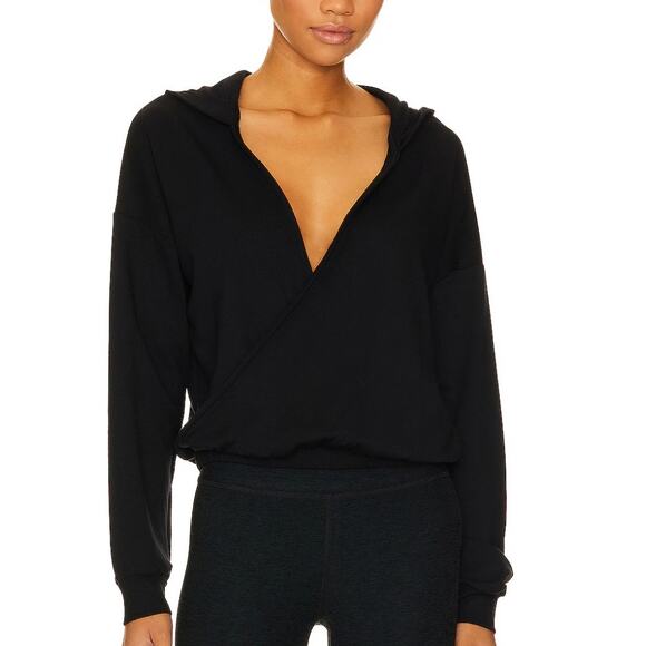 Beyond Yoga Tops - Beyond Yoga Cross Your Heart Wrap Hoodie Black sz L Activewear Pilates Lounge